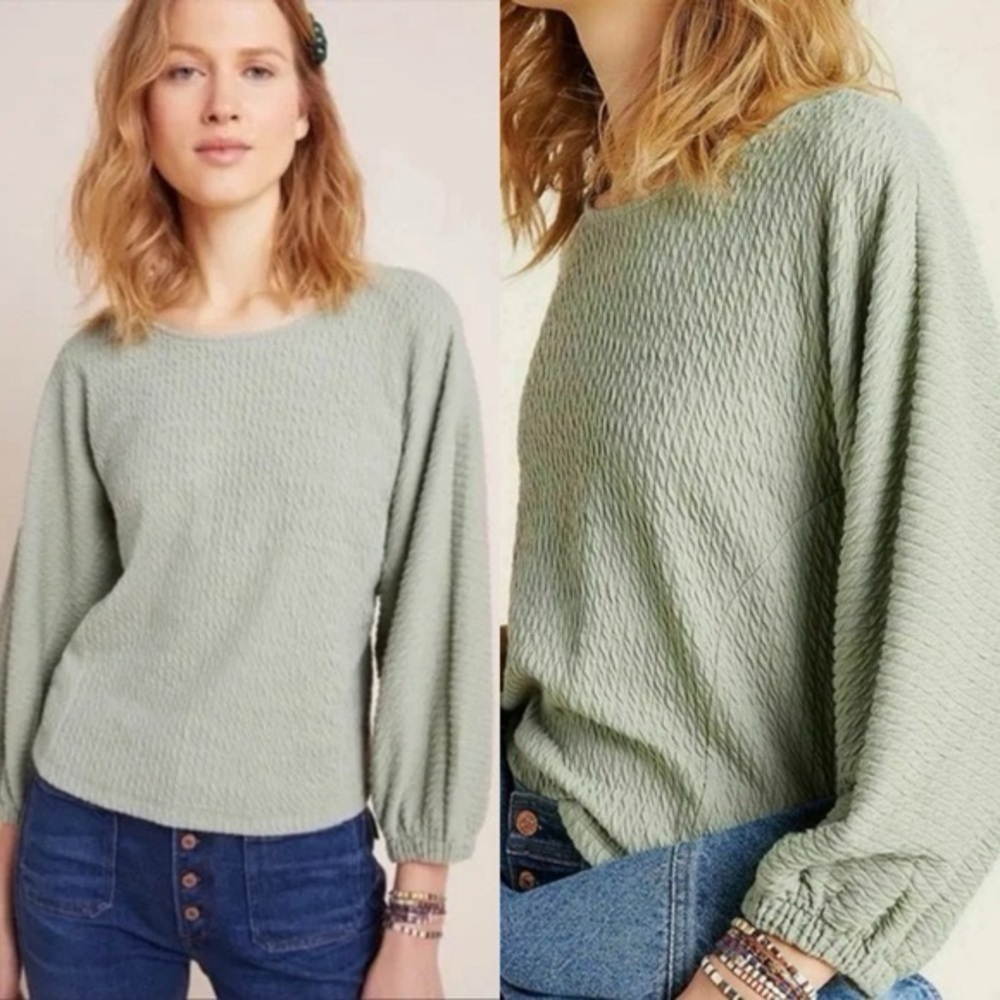 Anthropologie Sage Green Crew Neck Sweater